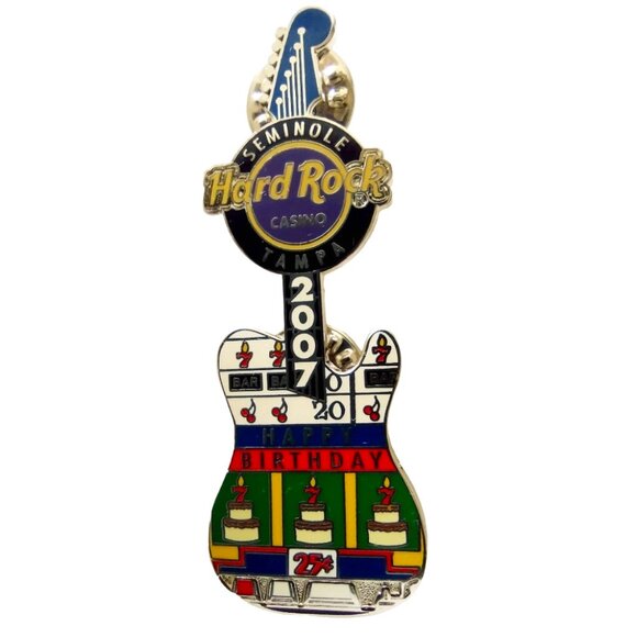 2007 Hard Rock Seminole Casino Tampa Guitar Pin Happy Birthday - Picture 1 of 8
